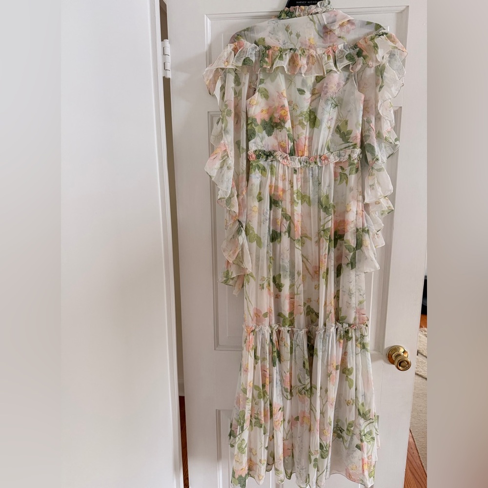 Needle & Thread White Floral Ruffle Maxi Dress with Green Accents - Picture 11 of 14